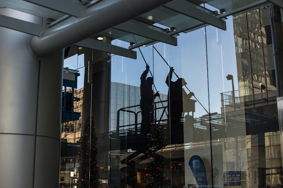 Elevated building and window maintenance work