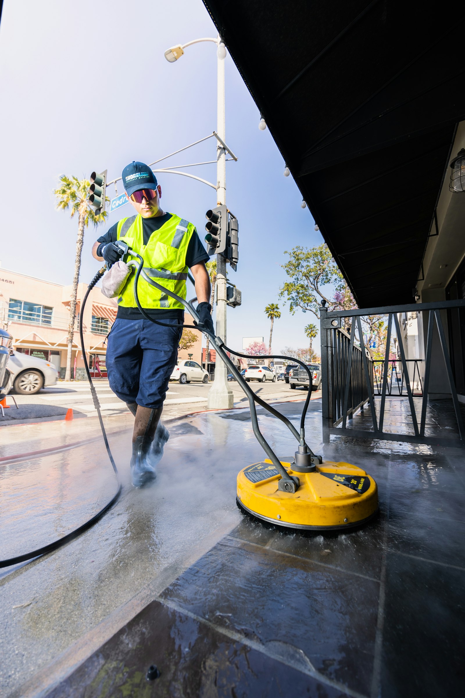 Professional crew performing exterior cleaning and contracting work